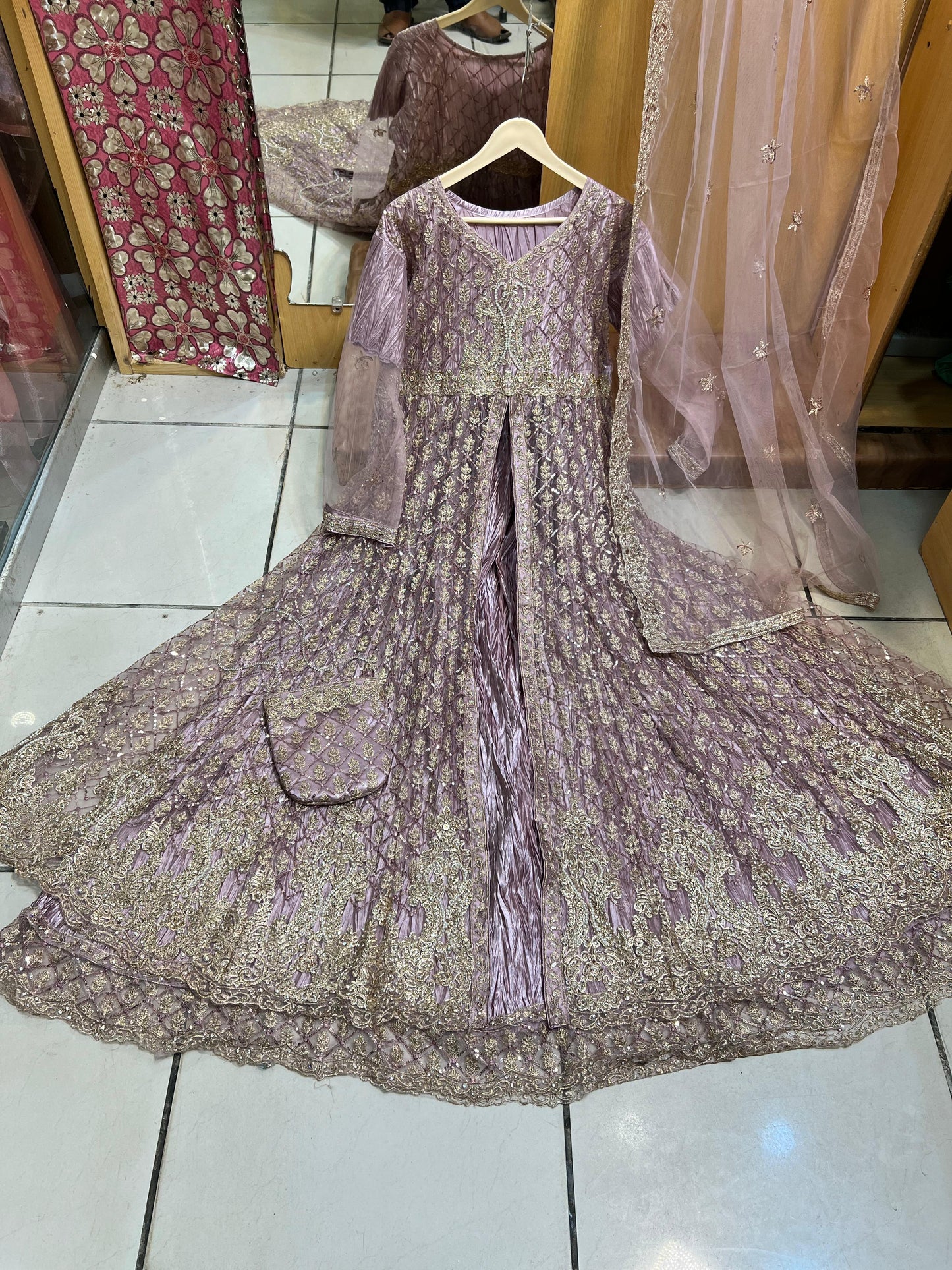 Luxury Double-Layer Embroidered Maxi Set with Matching Potli Bag & Free Gift – Timeless Elegance