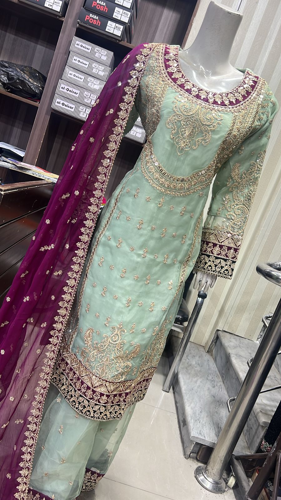 Luxury 3-Piece Heavy Embroidered Organza Suit with Chiffon Dupatta – Wedding & Party Wear