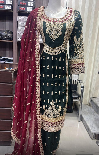 Luxury 3-Piece Heavy Embroidered Organza Suit with Chiffon Dupatta – Wedding & Party Wear
