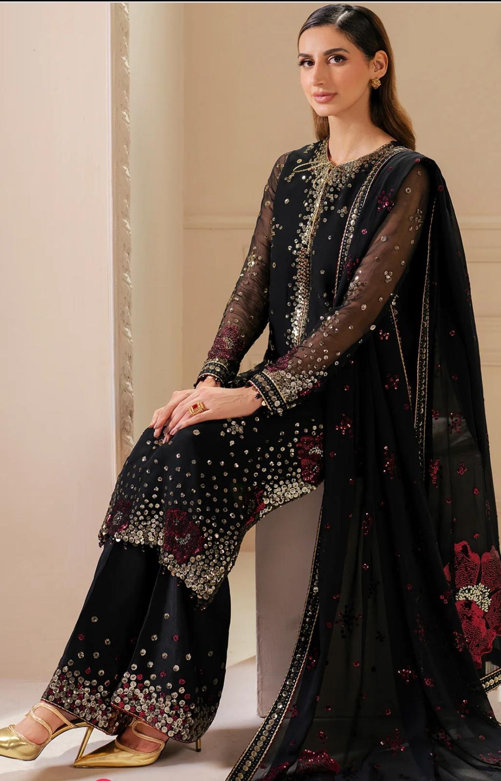 Jazmin Inspired Luxury Chiffon 3-Piece Suit with Heavy Embroidered Dupatta –Tailor Stitched