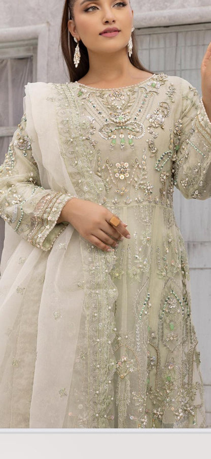 Vana By Simrans Heavy Jewellery Stone Work Embroidered Wedding Maxi – Mint Green Soft Organza (S–XL)