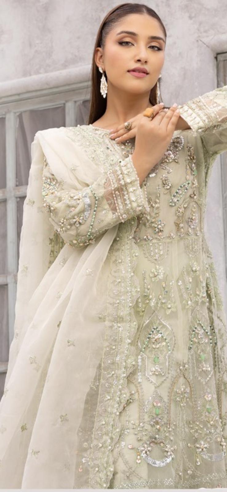 Vana By Simrans Heavy Jewellery Stone Work Embroidered Wedding Maxi – Mint Green Soft Organza (S–XL)