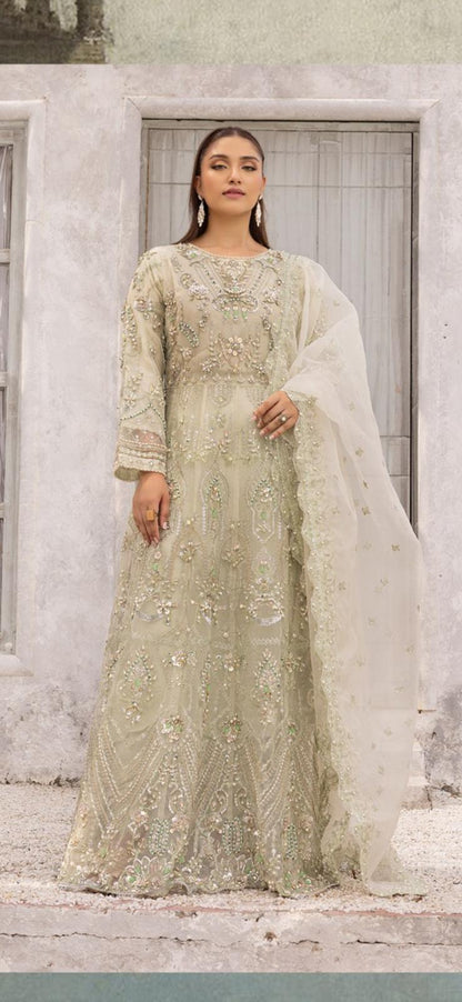 Vana By Simrans Heavy Jewellery Stone Work Embroidered Wedding Maxi – Mint Green Soft Organza (S–XL)