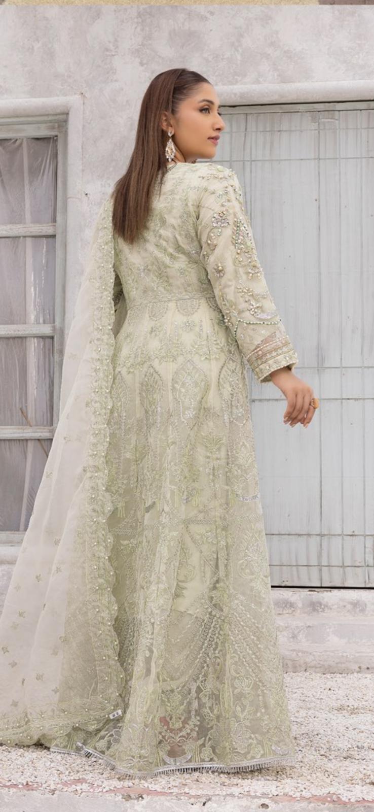 Vana By Simrans Heavy Jewellery Stone Work Embroidered Wedding Maxi – Mint Green Soft Organza (S–XL)