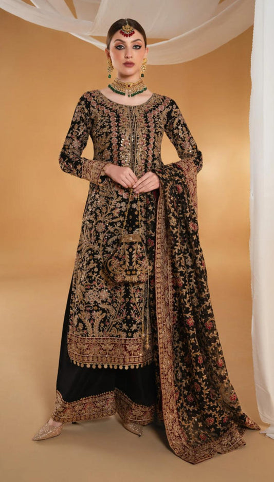 Suhana by Haseen’s – Original 4-Piece Chiffon Heavy Embroidered Wedding Collection with Matching Potli Bag- Size  S-XL