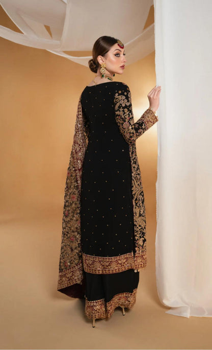 Suhana by Haseen’s – Original 4-Piece Chiffon Heavy Embroidered Wedding Collection with Matching Potli Bag- Size  S-XL