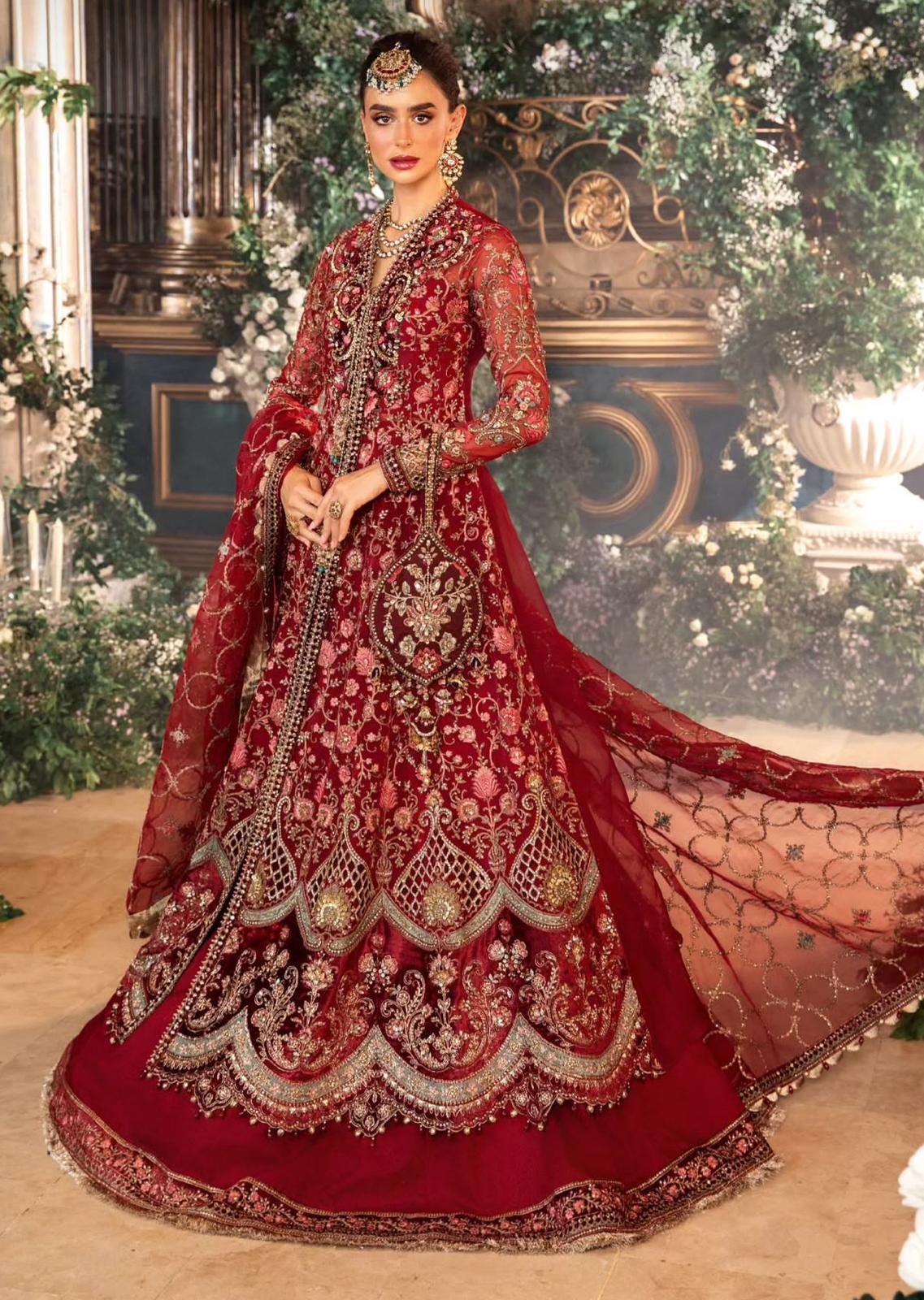 Maria B Inspired by Simran’s – Heavy Embroidered 3-Piece Wedding Collection with Long-Length Shirt & Sharara (Sizes S–XL, Same as Model)