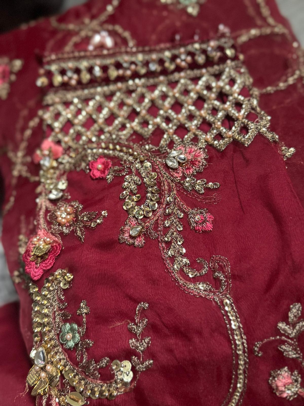 Maria B Inspired by Simran’s – Heavy Embroidered 3-Piece Wedding Collection with Long-Length Shirt & Sharara (Sizes S–XL, Same as Model)