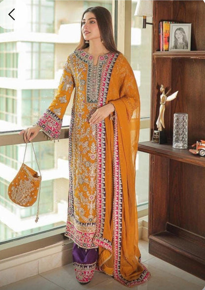 Haseen’s Inspired – Heavy Embroidered Chiffon Plazo Suit | Wedding Collection | Elegant Formal Wear