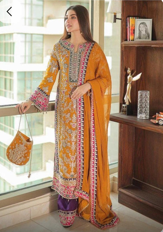 Haseen’s Inspired – Heavy Embroidered Chiffon Plazo Suit | Wedding Collection | Elegant Formal Wear