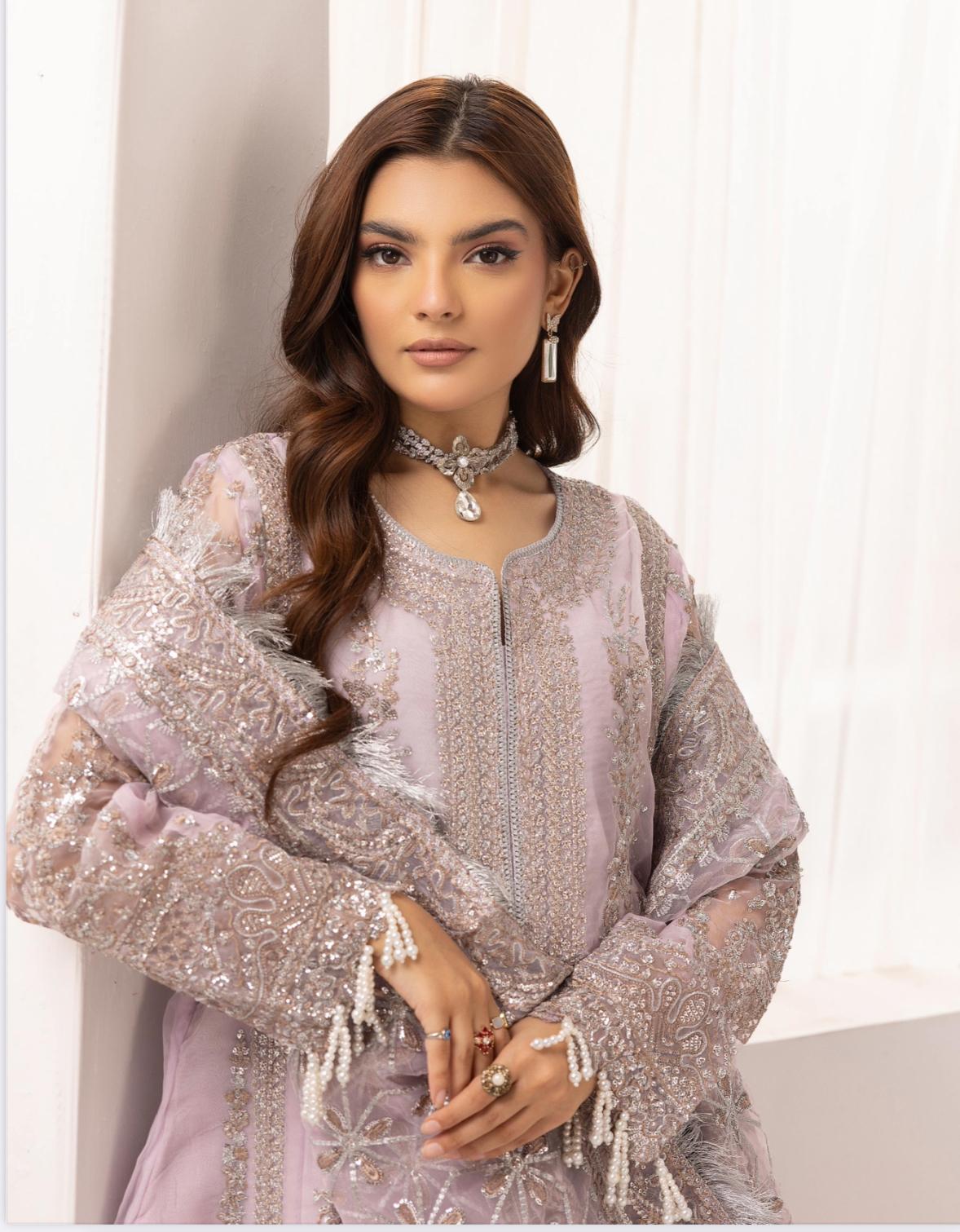 Nureh By Simran’s – 3 Piece Organza Heavy Embroidered Wedding Collection | Sizes S–XL