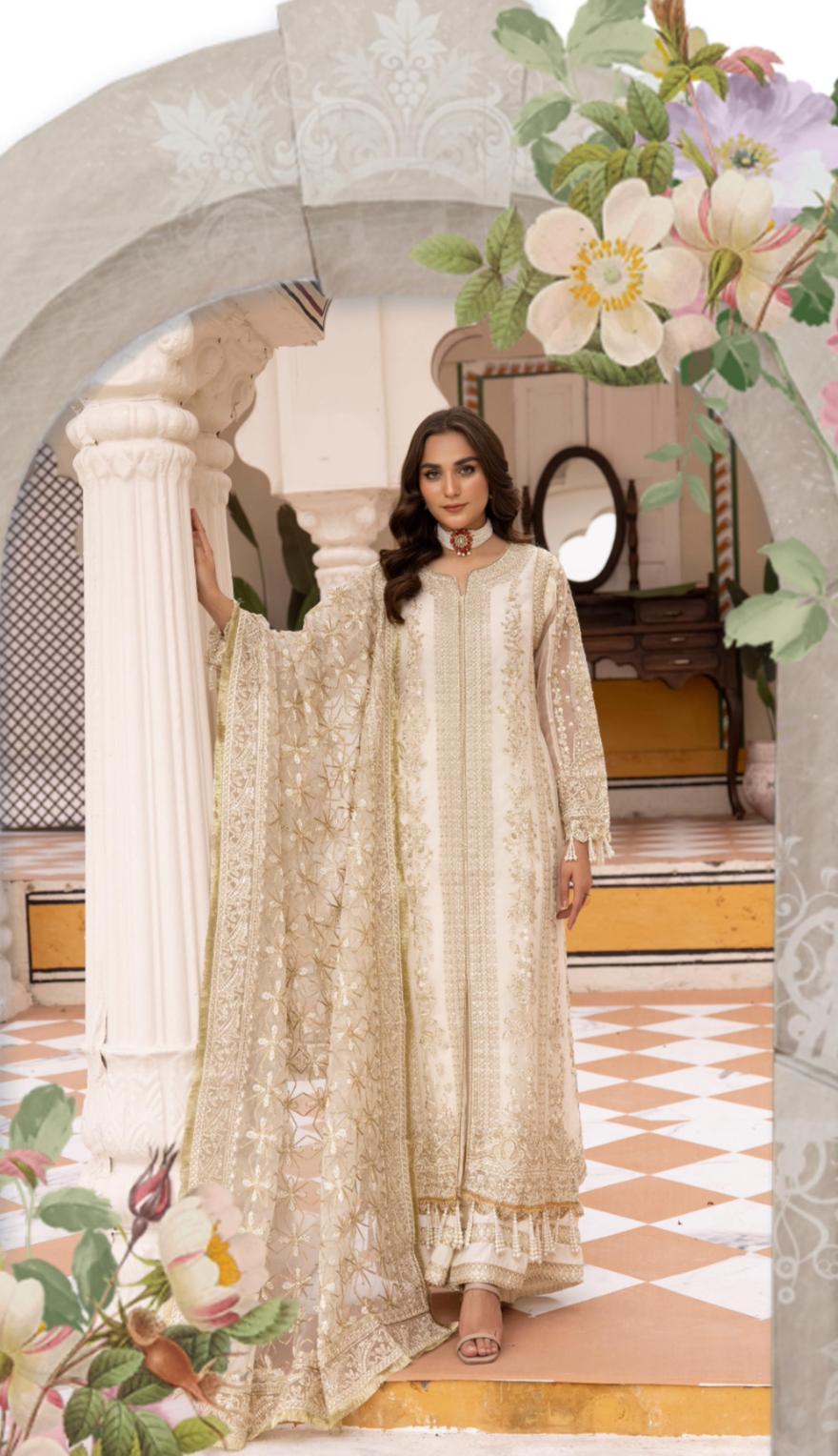 Nureh By Simran’s – 3 Piece Organza Heavy Embroidered Wedding Collection | Sizes S–XL