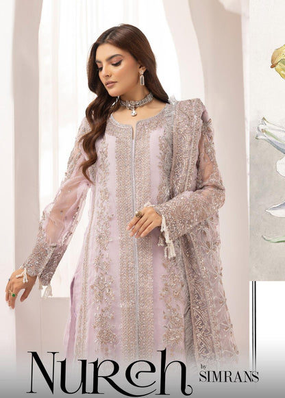 Nureh By Simran’s – 3 Piece Organza Heavy Embroidered Wedding Collection | Sizes S–XL