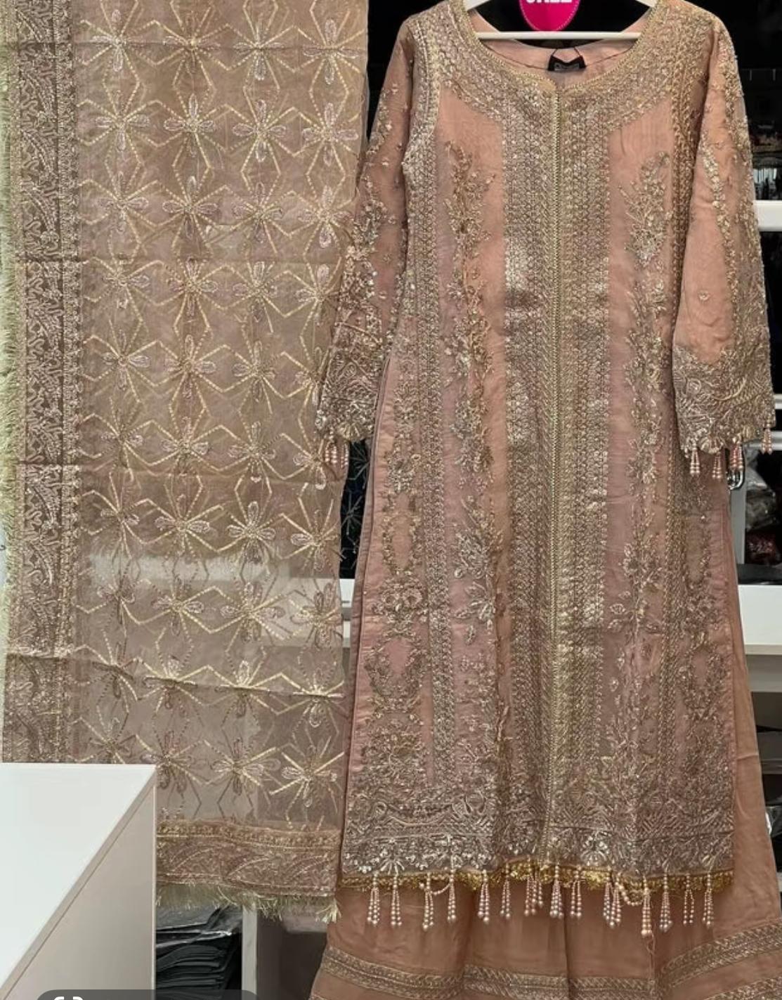 Nureh By Simran’s – 3 Piece Organza Heavy Embroidered Wedding Collection | Sizes S–XL