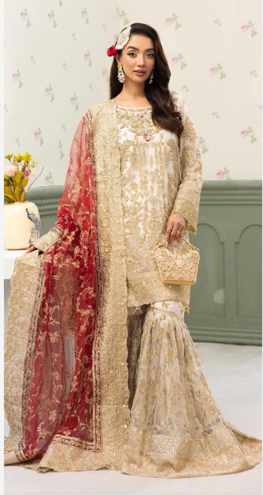 Imrozia by Simran’s – 3 Piece Heavy Embroidered Gharara Suit | Luxury Wedding Collection