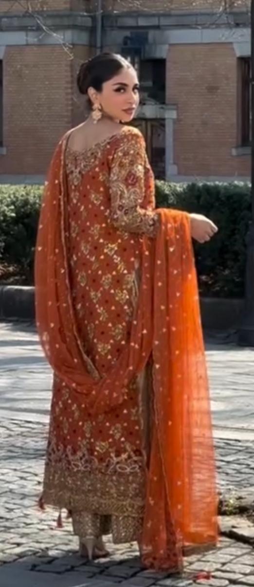 Haris Shakeel (INSPIRED) …3pcs Beautiful heavy embroidered wedding collection silk suit with net duppatta..