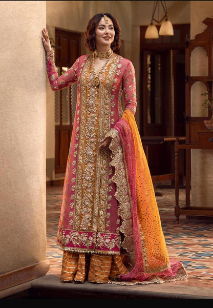 Crimson ( inspired) 3pcs heavy embroidered wedding collection comes with sharara ..Size S to XL