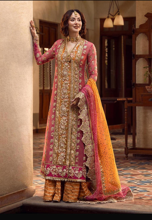 Crimson ( inspired) 3pcs heavy embroidered wedding collection comes with sharara ..Size S to XL