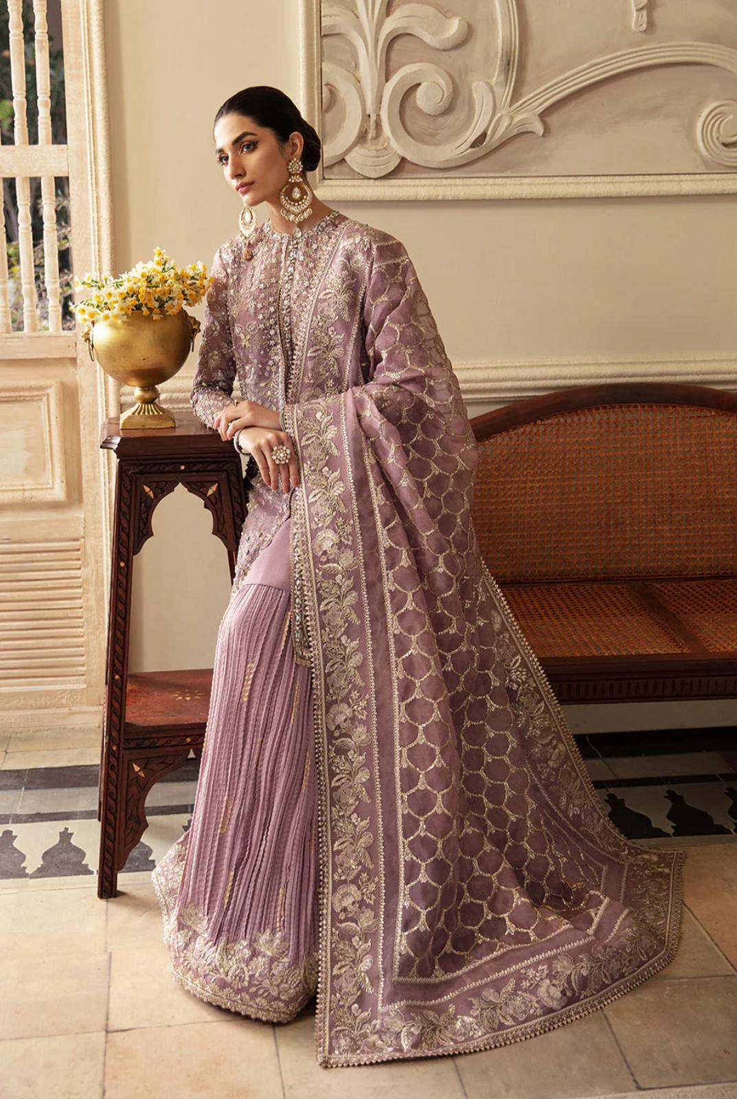 SORAYA | SEHR ( inspired) 3pcs beautiful heavy embroidered wedding collection…comes with crushed silk sharara (same as model)