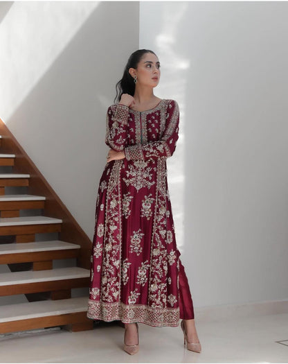 Waqar Asghar( inspired) 3pcs Heavy Embroidered Wedding Collection…Silk fabric shirt/ trouser….embroidered soft organza dupatta Size S-XL