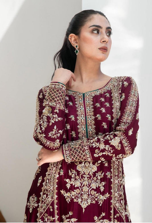 Waqar Asghar( inspired) 3pcs Heavy Embroidered Wedding Collection…Silk fabric shirt/ trouser….embroidered soft organza dupatta Size S-XL