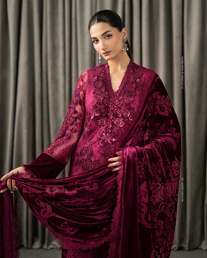 D8 Maria B (Inspired) – Maroon Soft Net Winter Luxe Collection 2025 | Small to XXL