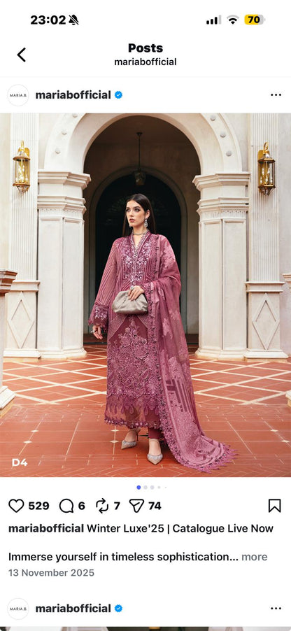 D4 Maria B (Inspired) – Pink Soft Organza Winter Luxe Collection 2025 | Small to XL