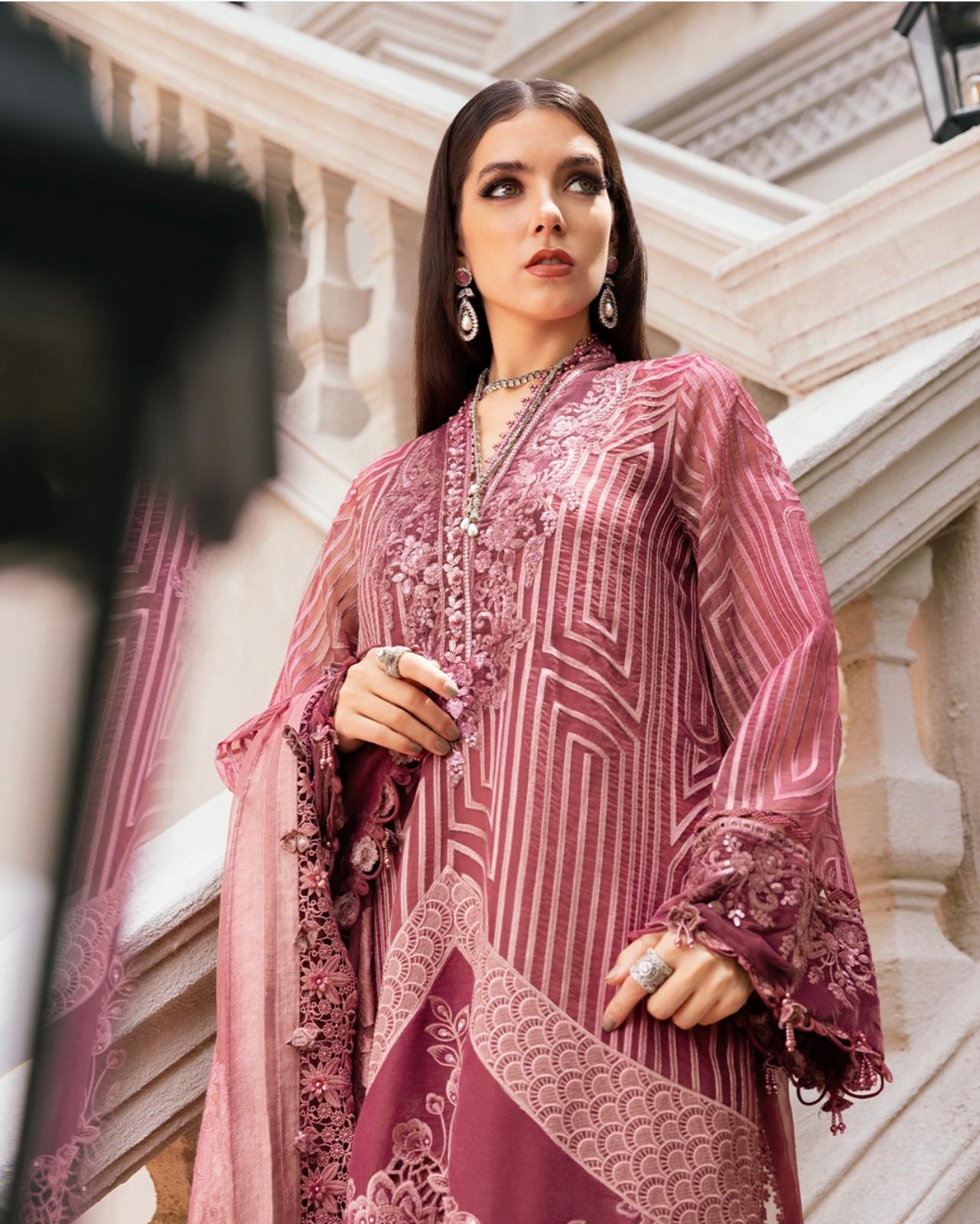 D4 Maria B (Inspired) – Pink Soft Organza Winter Luxe Collection 2025 | Small to XL