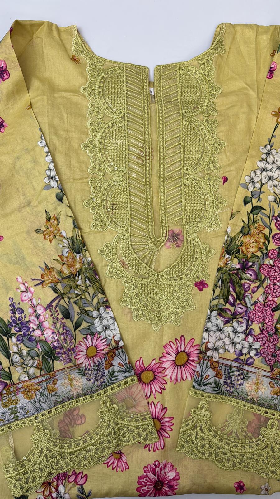 Maria B Inspired 3-Piece Suit with Chiffon Dupatta Yellow | Elegant Pakistani Wear (Sizes S–2XL)