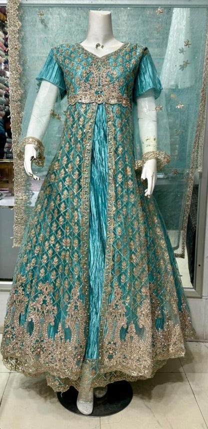 Luxury Double-Layer Embroidered Maxi Set with Matching Potli Bag & Free Gift – Timeless Elegance