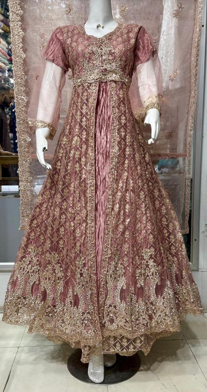 Luxury Double-Layer Embroidered Maxi Set with Matching Potli Bag & Free Gift – Timeless Elegance