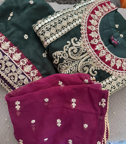 Luxury 3-Piece Heavy Embroidered Organza Suit with Chiffon Dupatta – Wedding & Party Wear