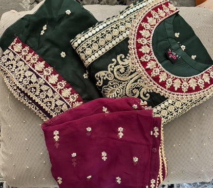 Luxury 3-Piece Heavy Embroidered Organza Suit with Chiffon Dupatta – Wedding & Party Wear