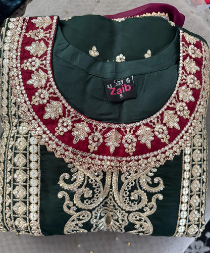 Luxury 3-Piece Heavy Embroidered Organza Suit with Chiffon Dupatta – Wedding & Party Wear