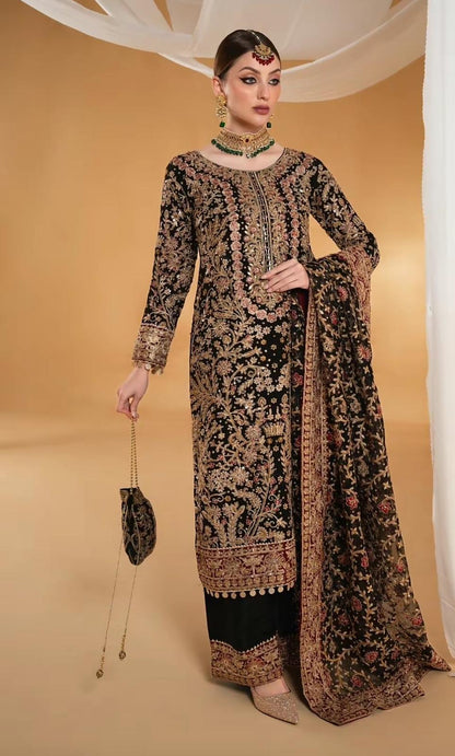 Suhana by Haseen’s – Original 4-Piece Chiffon Heavy Embroidered Wedding Collection with Matching Potli Bag- Size  S-XL