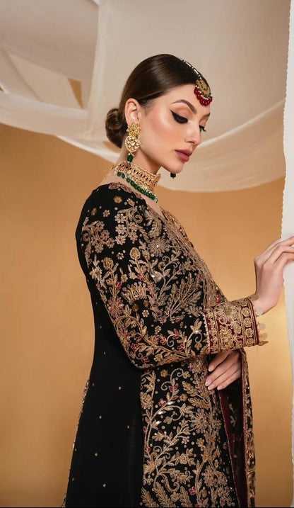 Suhana by Haseen’s – Original 4-Piece Chiffon Heavy Embroidered Wedding Collection with Matching Potli Bag- Size  S-XL