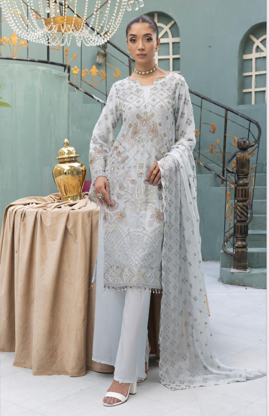 Flossie By Simran’s – 3 Piece Chiffon Embroidered Suit | Sizes S–2XL