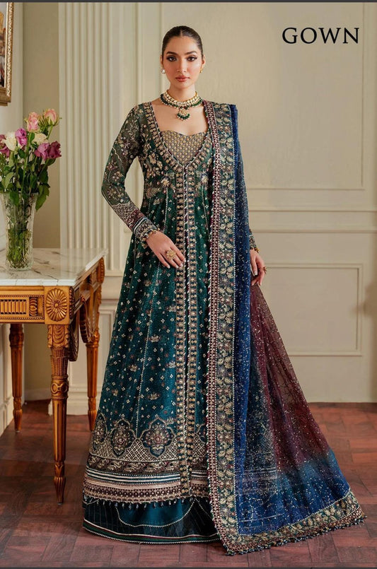 Baroque 3 pcs Chiffon Heavy Embroided Maxi comes with Sharara same as Model-“Please ensure the product is returned within 24 hours, unused and in original packaging.”