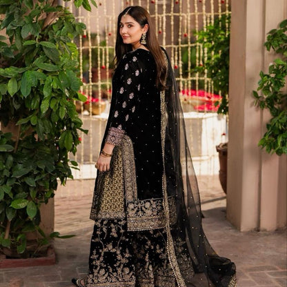 MAHVER- Haseens official (ORIGINAL )… 3 pieces heavy embroidered velvet sharara suit..beat for weddings and parties