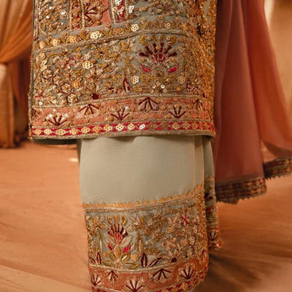 SAHAR- Haseens official ( ORIGINAL )…4 pieces heavy embroidered chiffon wedding collection comes with matching potli bag