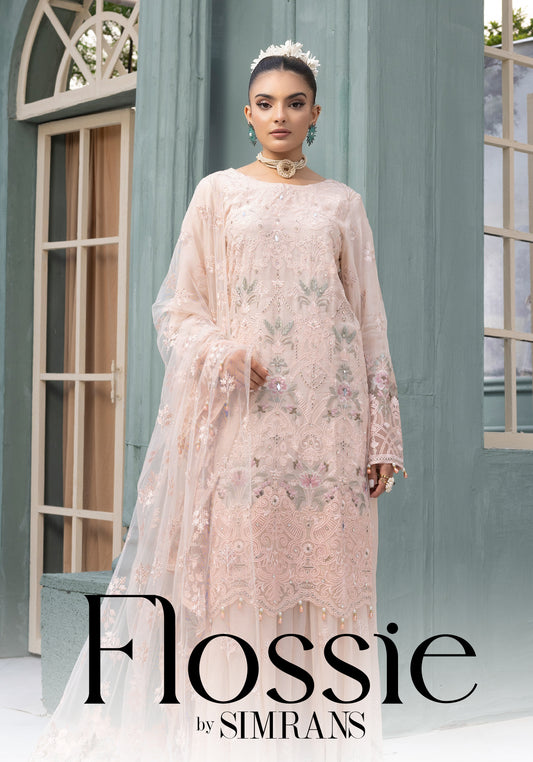 Flossie By Simran’s – 3 Piece Chiffon Embroidered Suit | Sizes S–2XL