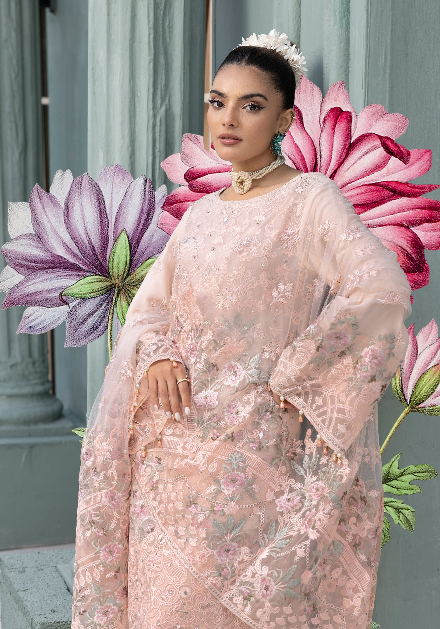 Flossie By Simran’s – 3 Piece Chiffon Embroidered Suit | Sizes S–2XL
