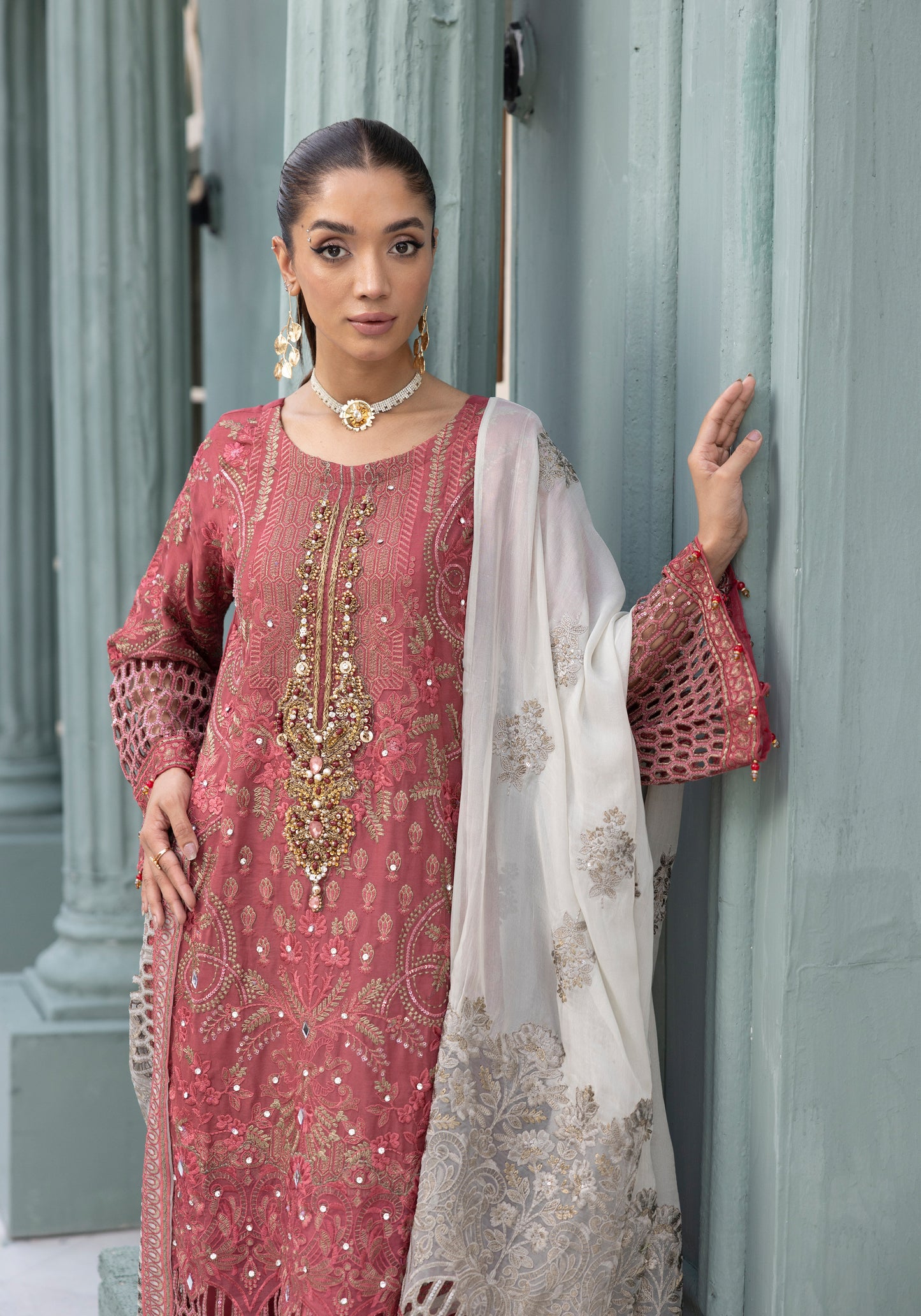 Flossie By Simran’s – 3 Piece Chiffon Embroidered Suit | Sizes S–2XL