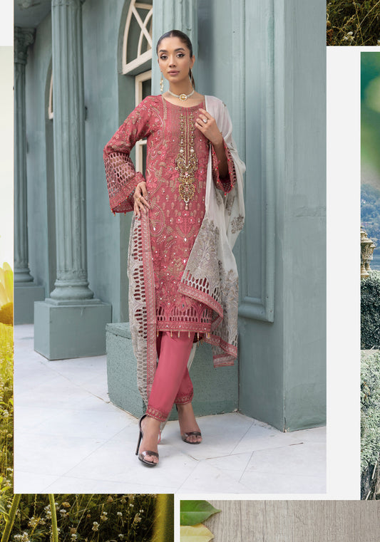 Flossie By Simran’s – 3 Piece Chiffon Embroidered Suit | Sizes S–2XL