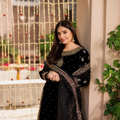 MAHVER- Haseens official (ORIGINAL )… 3 pieces heavy embroidered velvet sharara suit..beat for weddings and parties