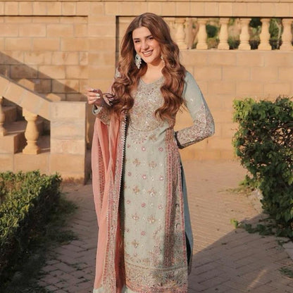 SAHAR- Haseens official ( ORIGINAL )…4 pieces heavy embroidered chiffon wedding collection comes with matching potli bag