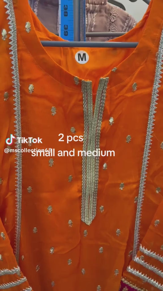 Graceful Chiffon Embroidered Long Frock with 4-Side Lace Dupatta – 2 Piece Set